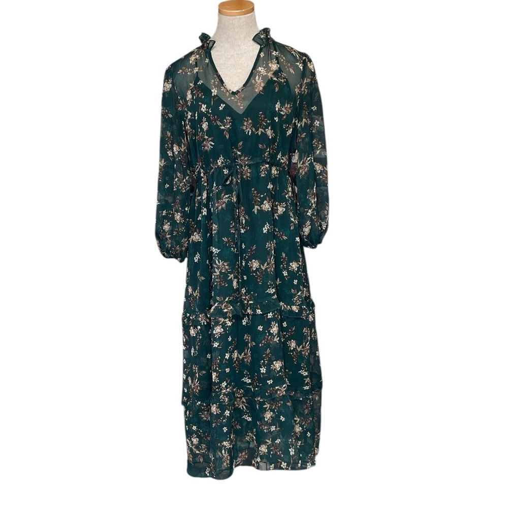 Kemi Telford NWOT Floral Green Women's Dress Tiered Peasant Medium